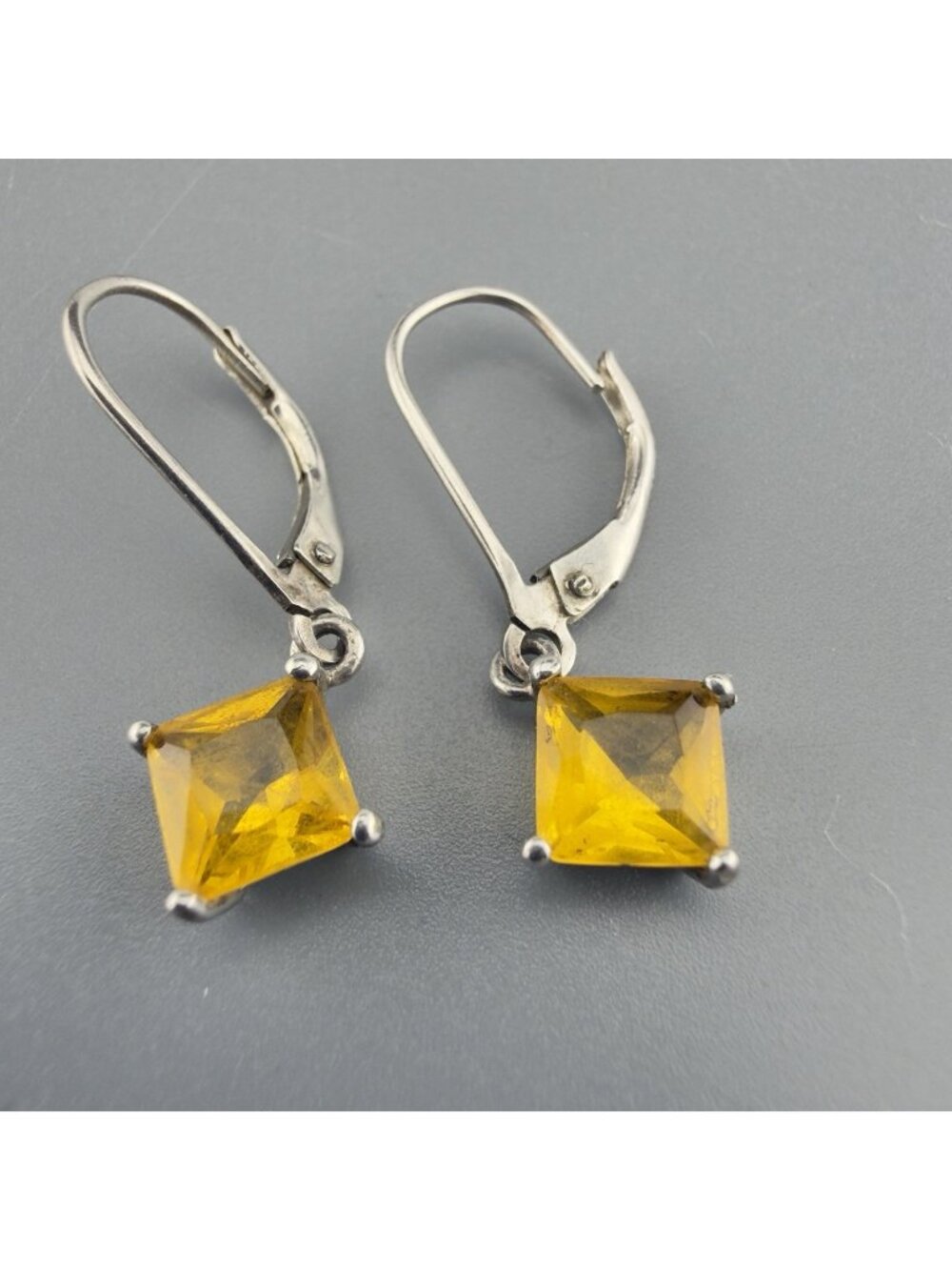 Sterling Silver Citrine Earrings Yellow Square Dangle 925 Dainty